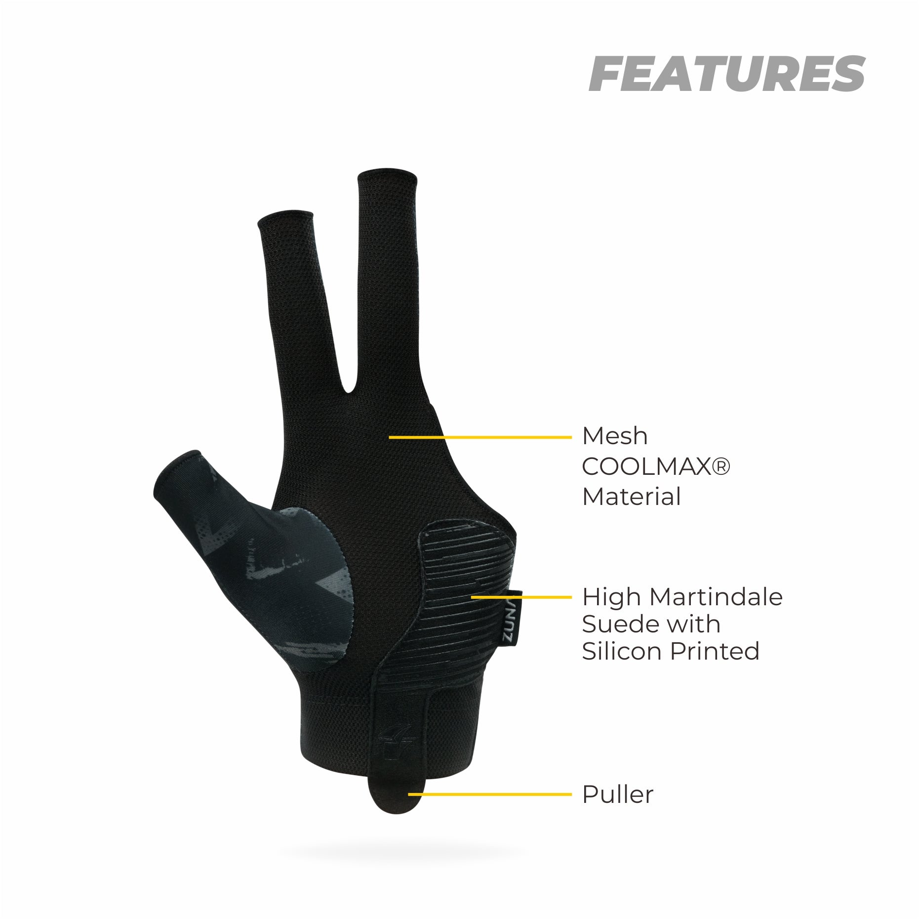 Zuna X Dinantios Pro Bridge Half Finger Billiard Gloves